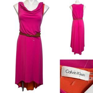 Calvin Klein dress size 6 orange/pink‎ colorblock high low sleeveless